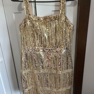 Gold sequin fringe dress